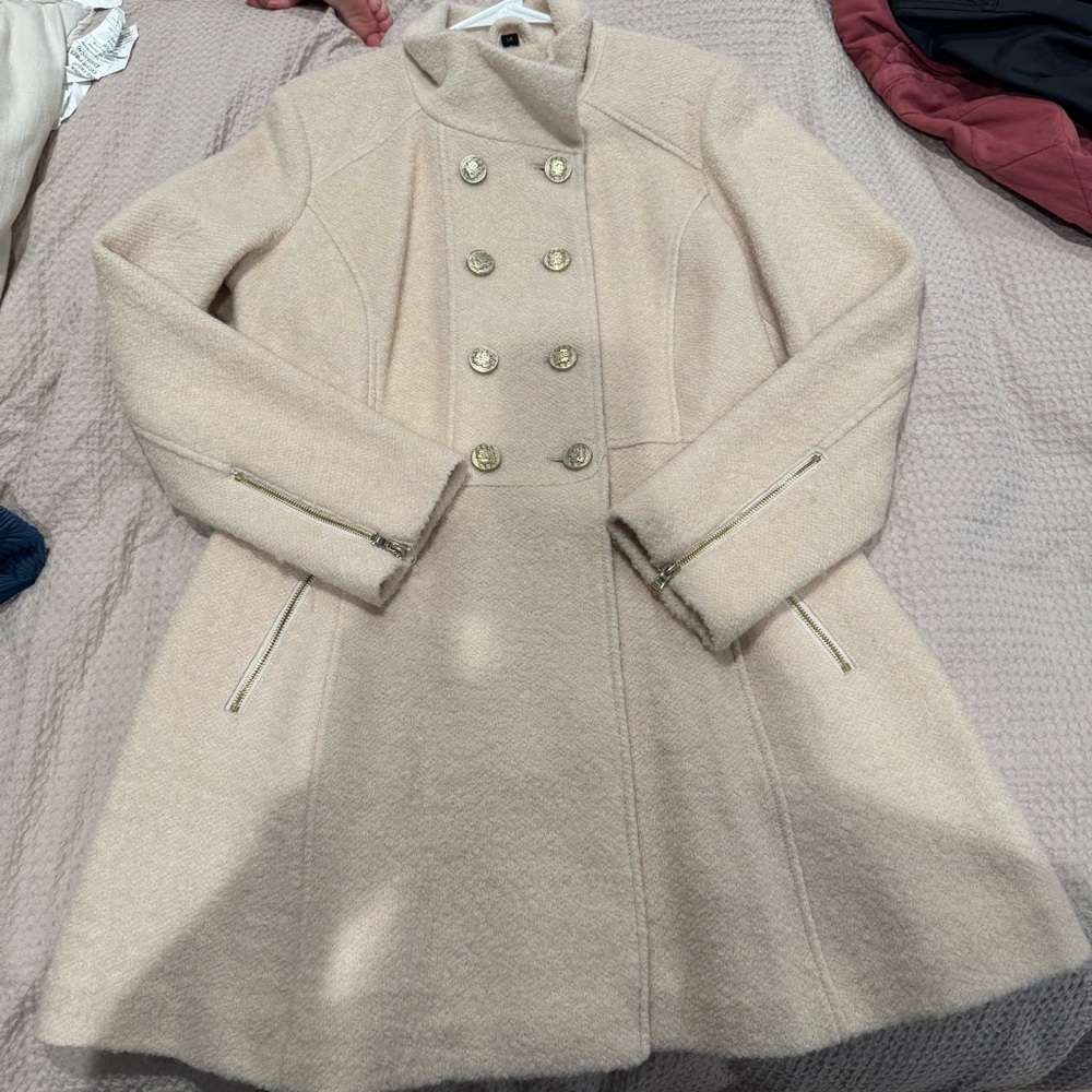 Elegant Cream Double-Breasted Women's Coat